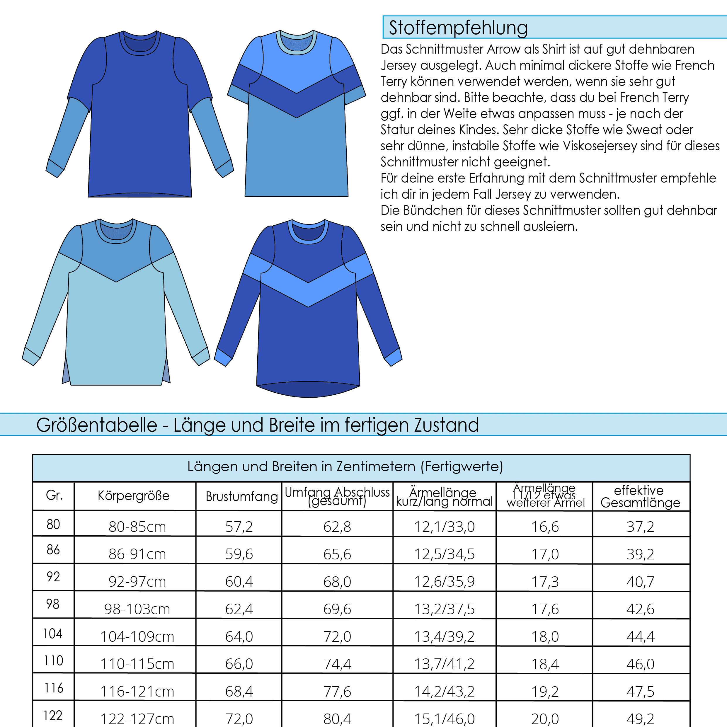 Schnittmuster Arrow Shirt Gr. 80 bis 152 - Sewando