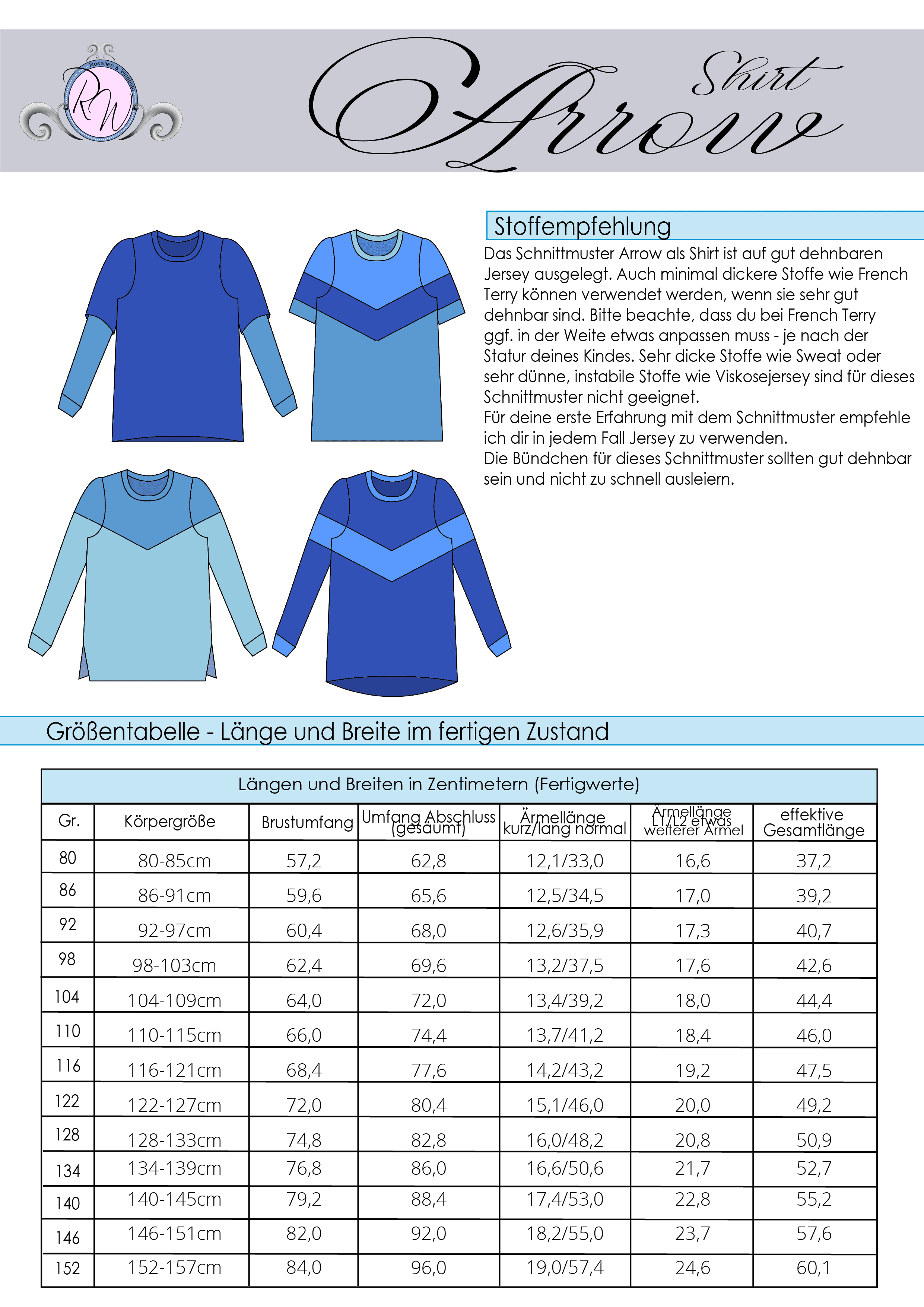 Schnittmuster Arrow Shirt Gr. 80 bis 152 - Sewando