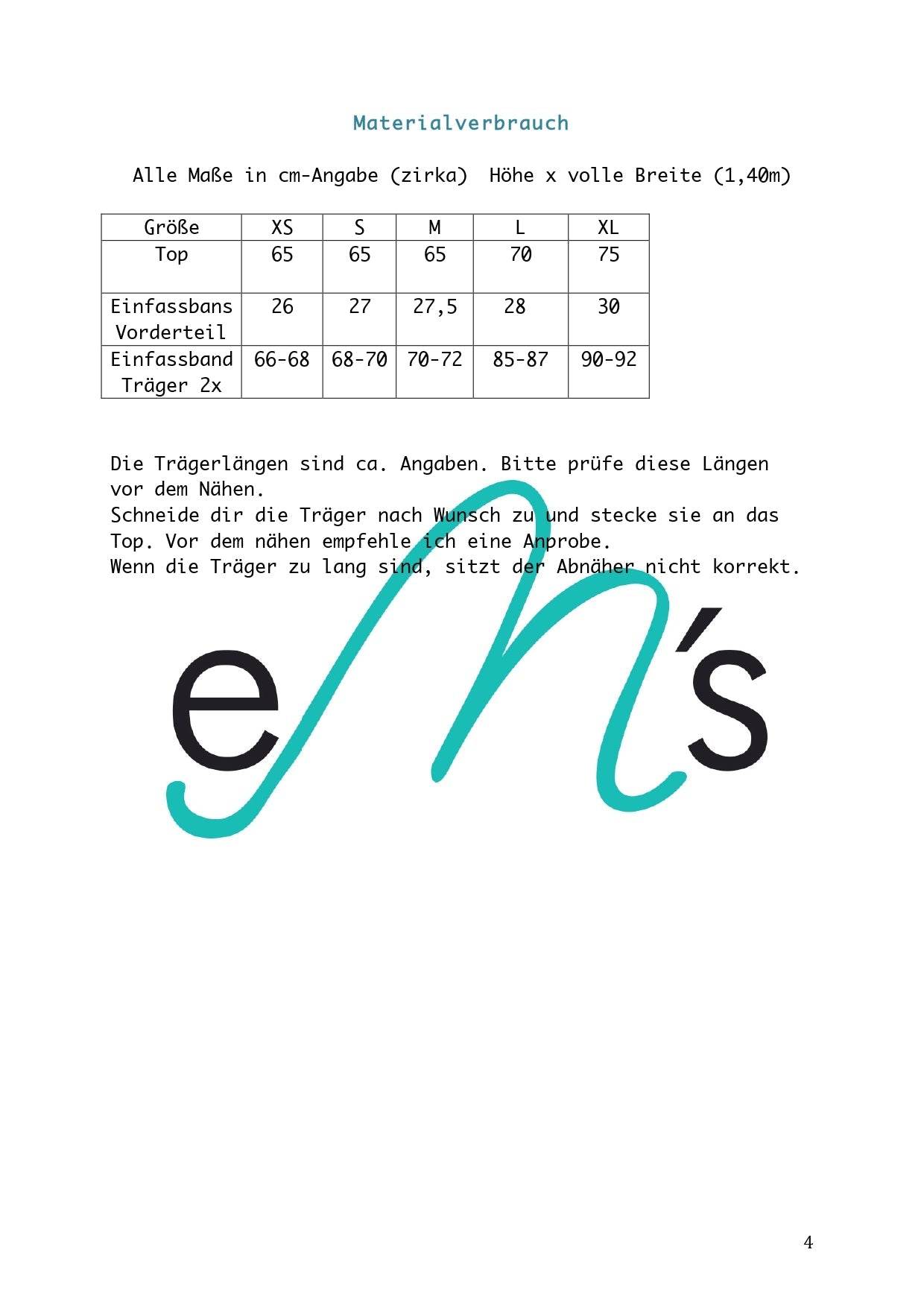 Schnittmuster Top ELENI Gr. XS-XL : - Sewando