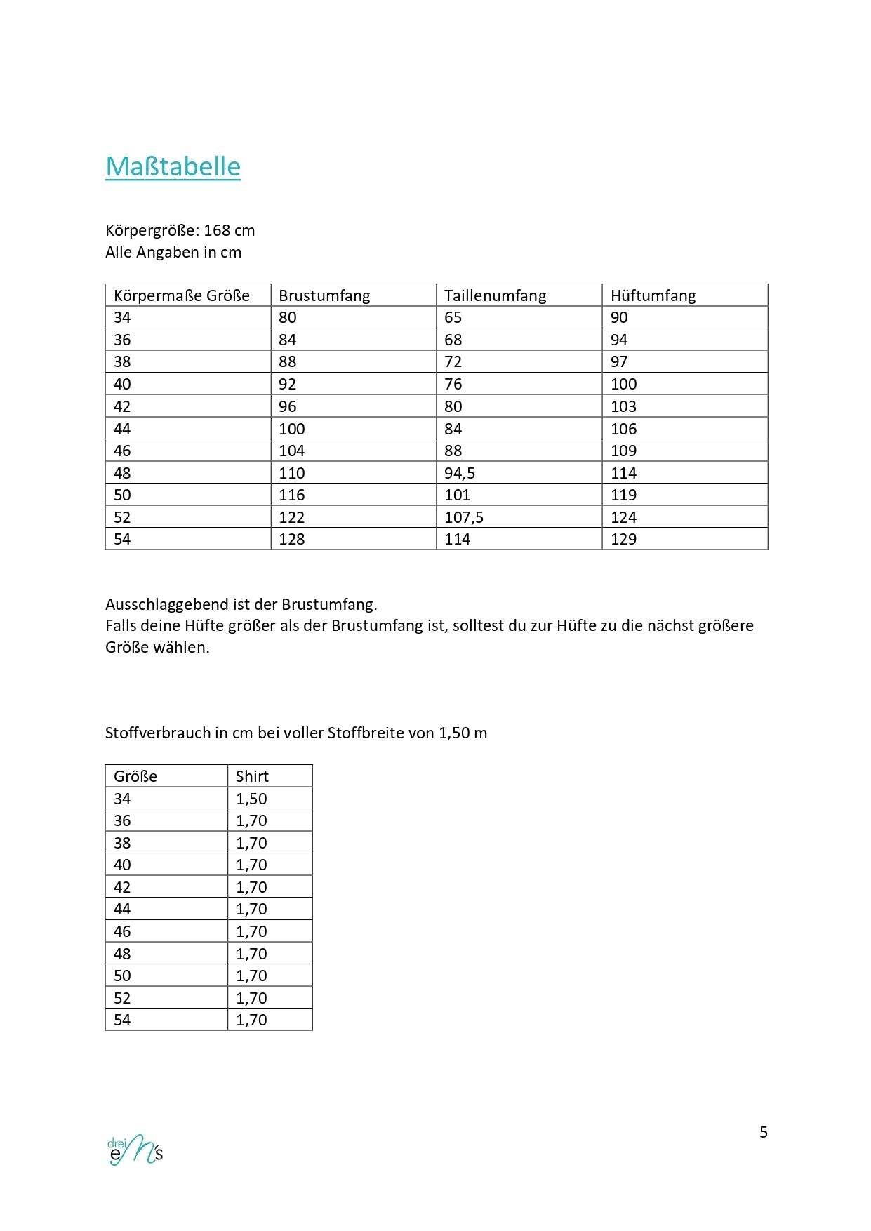 Schnittmuster Shirt ISALIE 34-54 : - Sewando