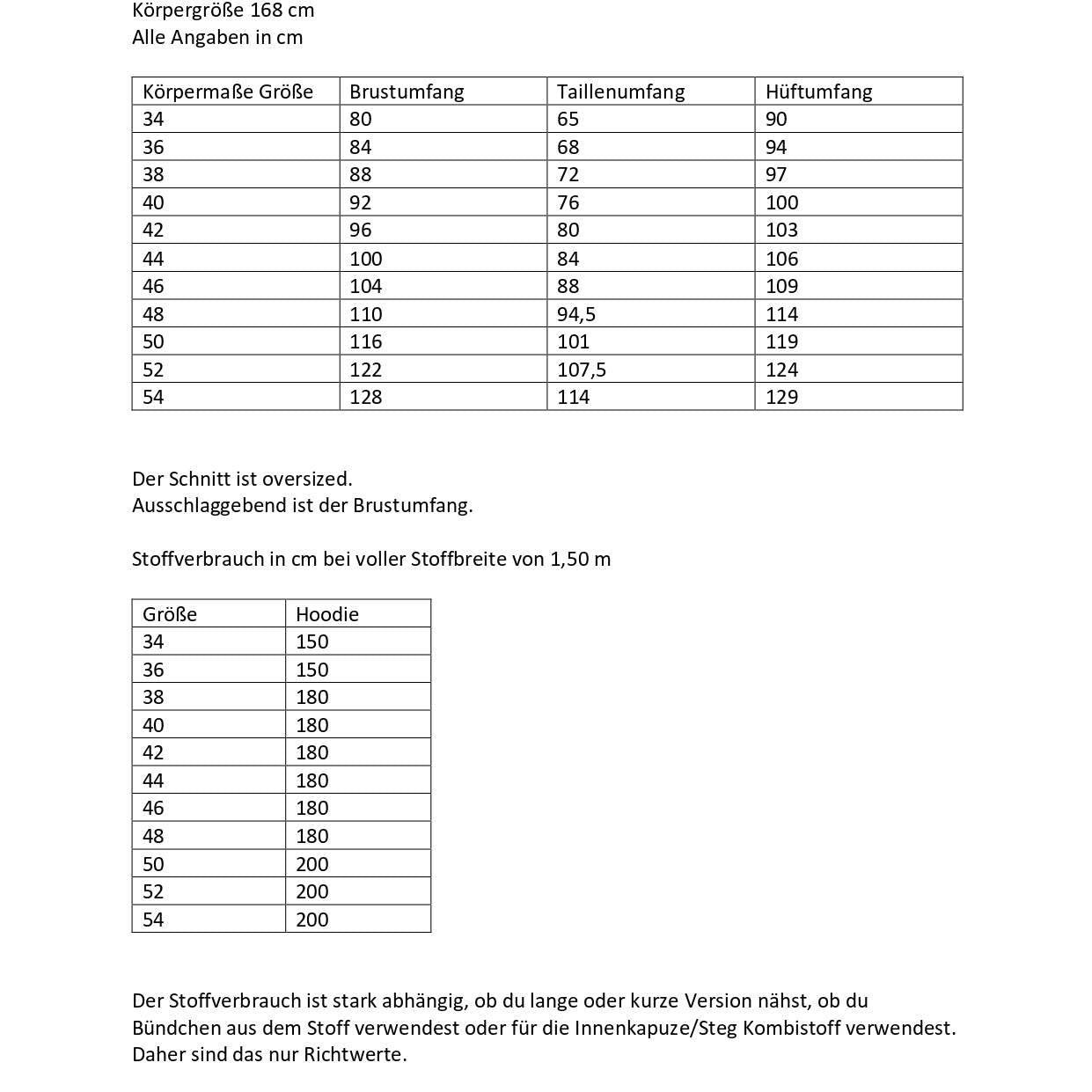 Schnittmuster Oversize Hoodie LIDO Gr. 34-52 : - Sewando