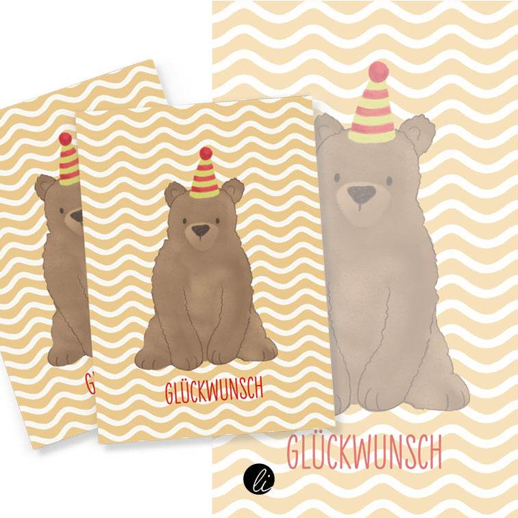 Partybär – Digitales Karten-Design - Sewando