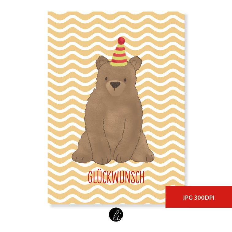 Partybär – Digitales Karten-Design - Sewando
