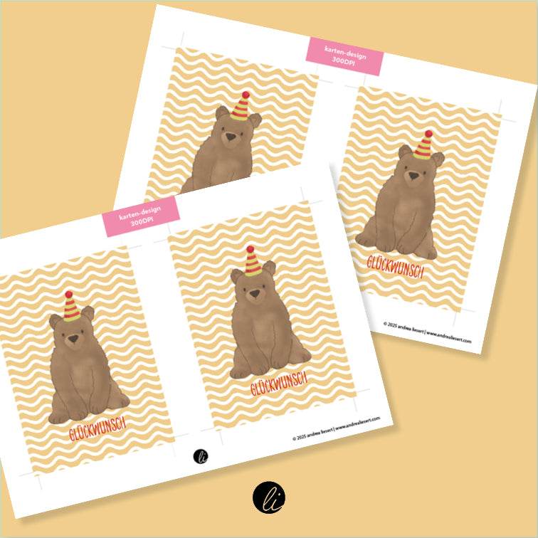 Partybär – Digitales Karten-Design - Sewando