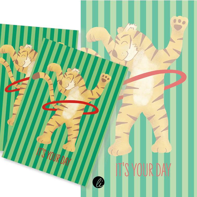 Tiger mit Hula-Hoop-Reifen – Digitales Karten-Design - Sewando