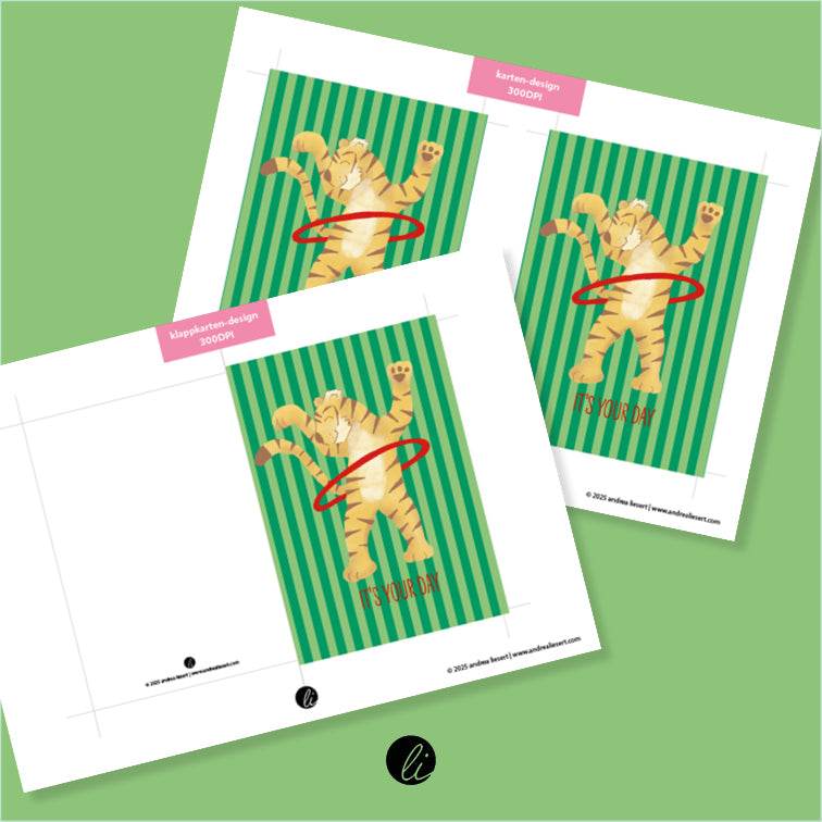 Tiger mit Hula-Hoop-Reifen – Digitales Karten-Design - Sewando