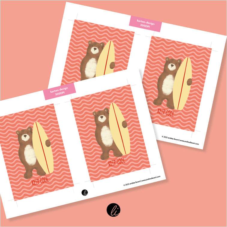 Surferbär – Digitales Karten-Design - Sewando