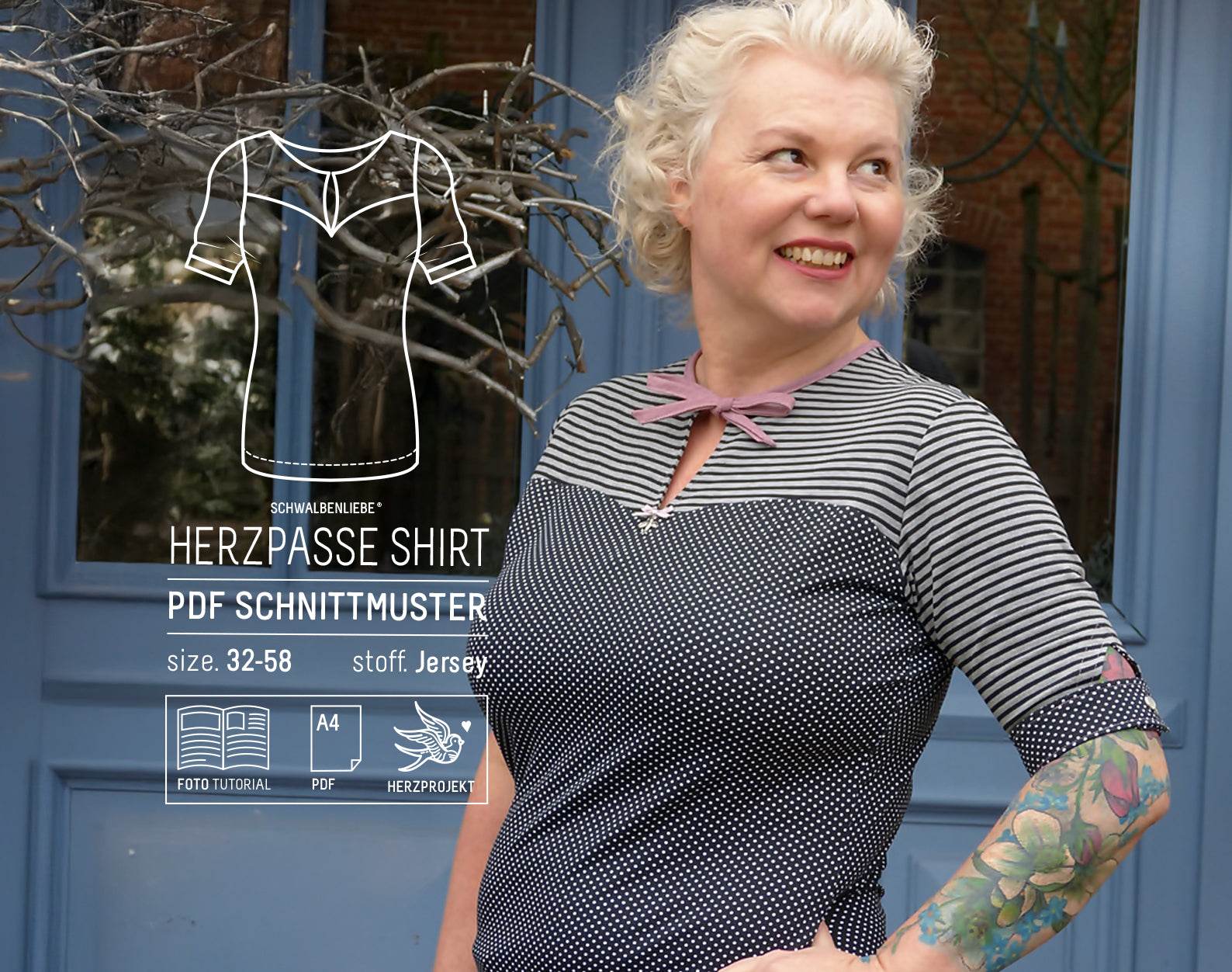 Shirt Mit Herzausschnitt & Manschetten | Schnittmuster+ Anleitung | Gr. 32-58 | Anfänger - Sewando