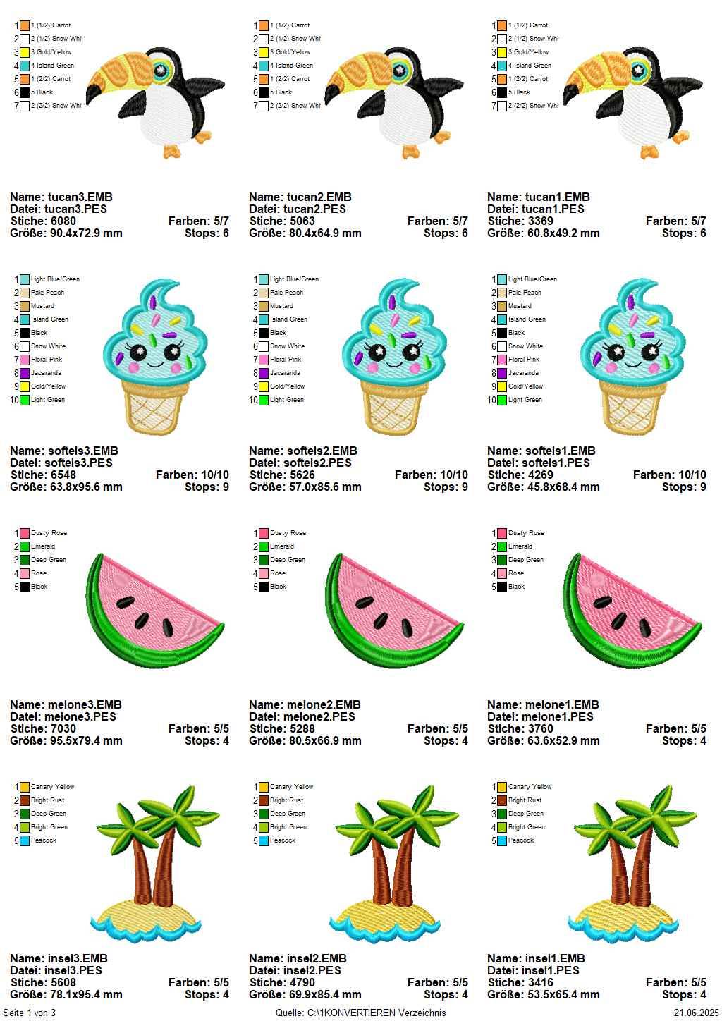 Stickdatei Set Sommermotive 10 Designs in je 3 Größen - Sewando