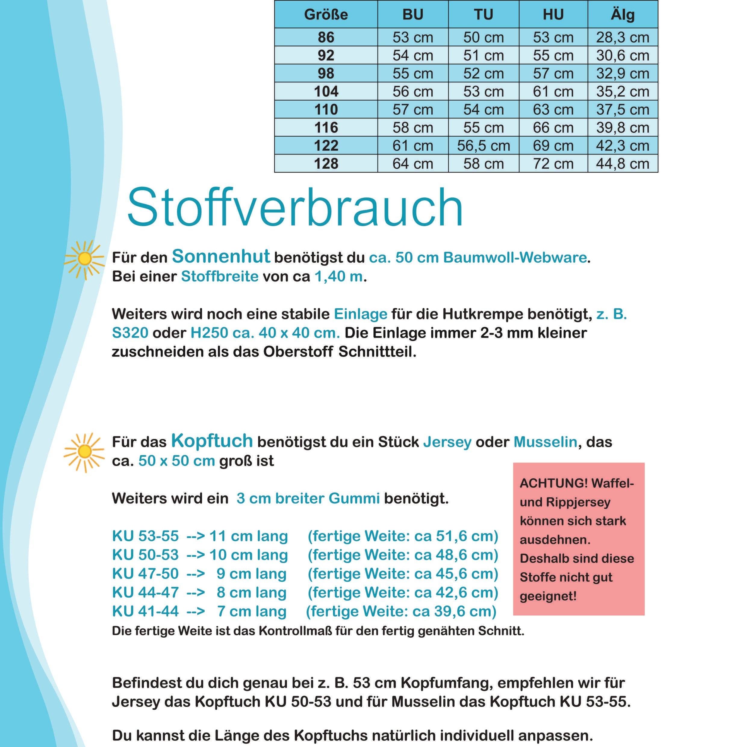 Schnittmuster Ebook Sommer Set Sonnenhut, Kopftuch, Badeponcho Gr. 86-128 : - Sewando