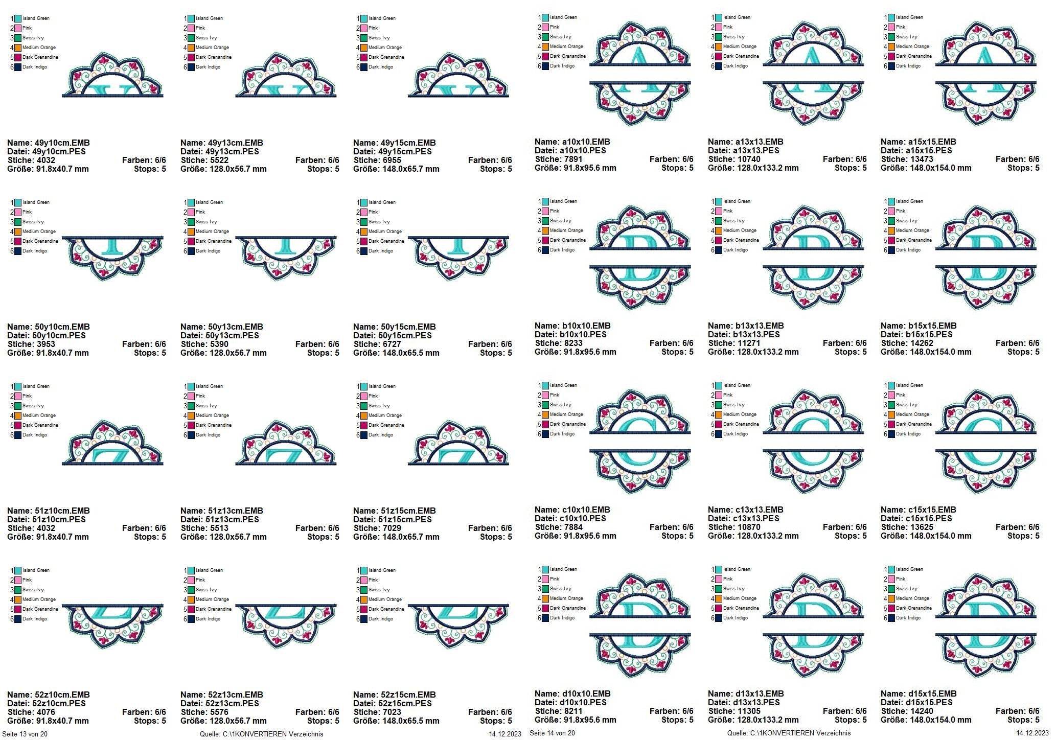 Stickdatei Set Mandala Alphabet Split Monogramm Designs A-Z in 3 Größen - Sewando