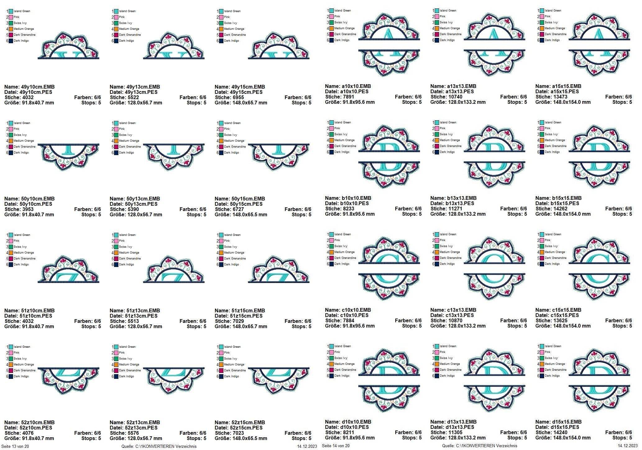 Stickdatei Set Mandala Alphabet Split Monogramm Designs A-Z in 3 Größen - Sewando