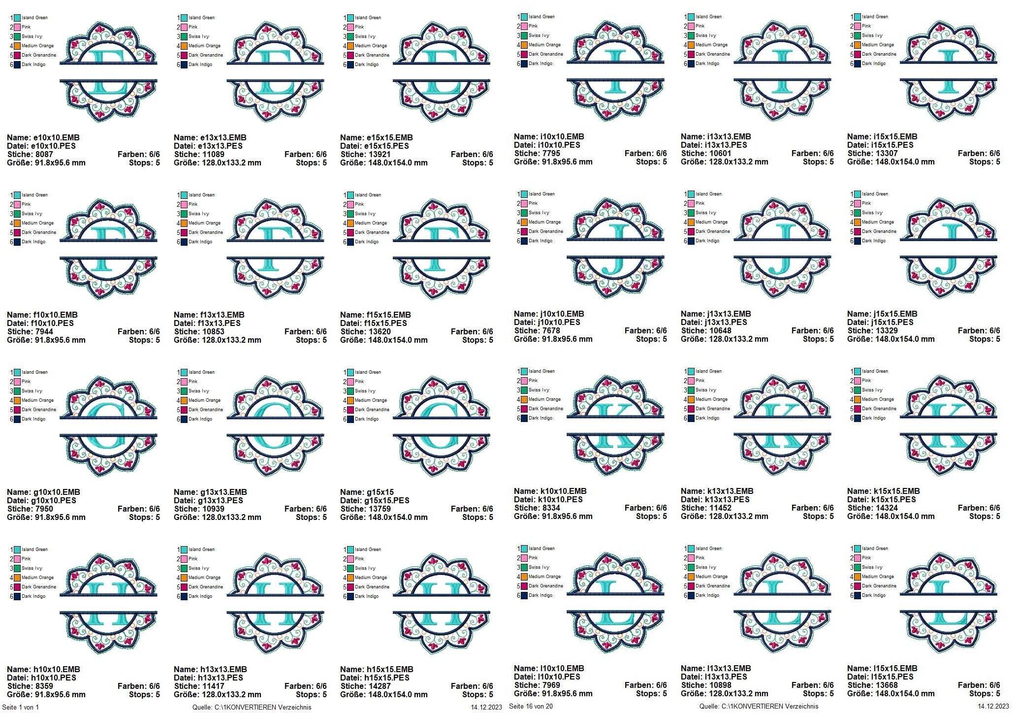 Stickdatei Set Mandala Alphabet Split Monogramm Designs A-Z in 3 Größen - Sewando