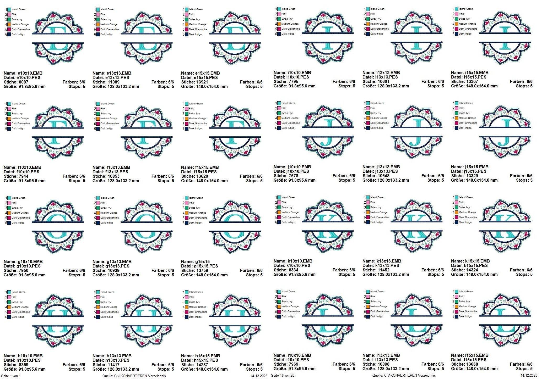 Stickdatei Set Mandala Alphabet Split Monogramm Designs A-Z in 3 Größen - Sewando