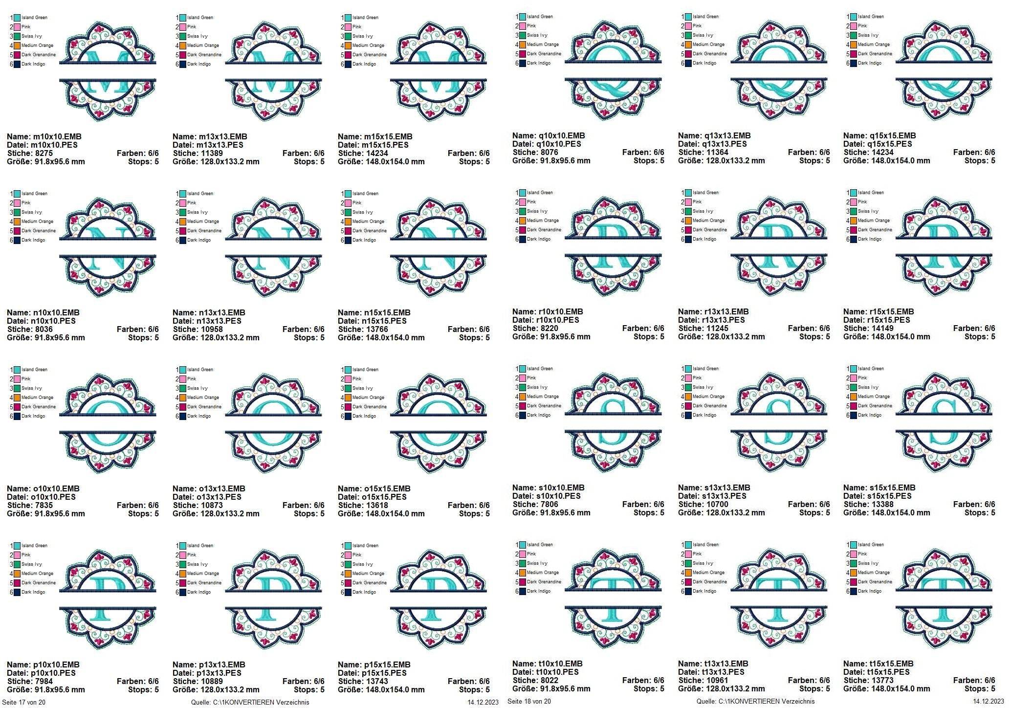 Stickdatei Set Mandala Alphabet Split Monogramm Designs A-Z in 3 Größen - Sewando