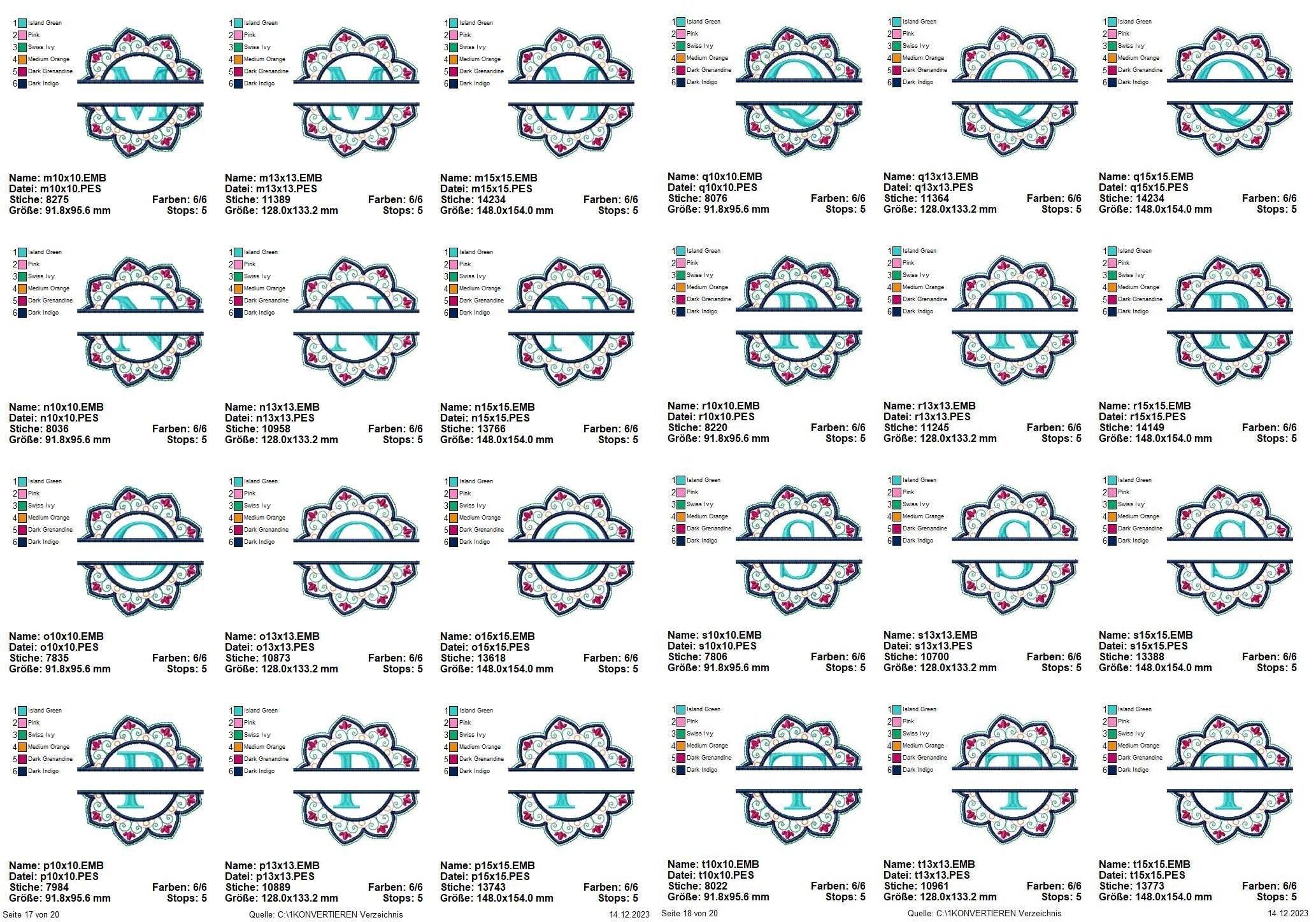 Stickdatei Set Mandala Alphabet Split Monogramm Designs A-Z in 3 Größen - Sewando