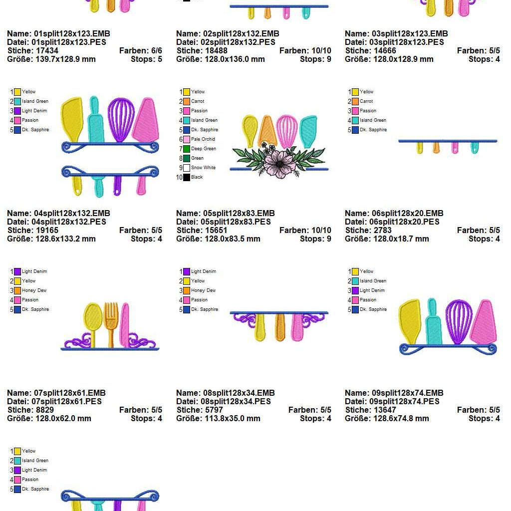Stickdatei Set Split Monogramm Kochen & Backen für die Küche - Sewando