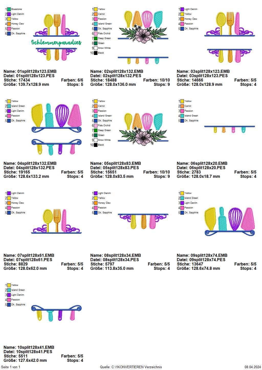 Stickdatei Set Split Monogramm Kochen & Backen für die Küche - Sewando