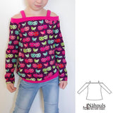 Schnittmuster Shirt "Sporty Off-Shoulder Girl" Gr. 80-164