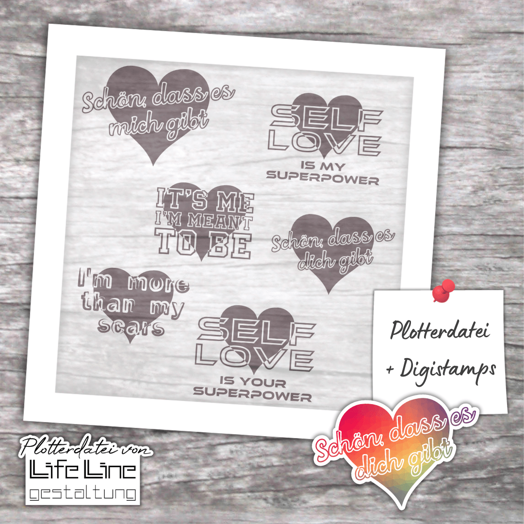 Plotterdatei SELBSTLIEBE svg + dxf + Digistamps - Sewando