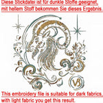 Stickdatei Sternzeichen Steinbock - realistisch - FÜR DUNKLE STOFFE - Sewando