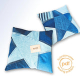 Schnittmuster, Sternen-Kissen nähen mit Hotelverschluss, Jeans Upcycling , 2 Größen: 35 × 35 cm und 40 × 40 cm