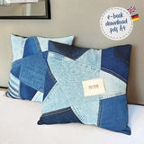 Schnittmuster, Sternen-Kissen nähen mit Hotelverschluss, Jeans Upcycling , 2 Größen: 35 × 35 cm und 40 × 40 cm