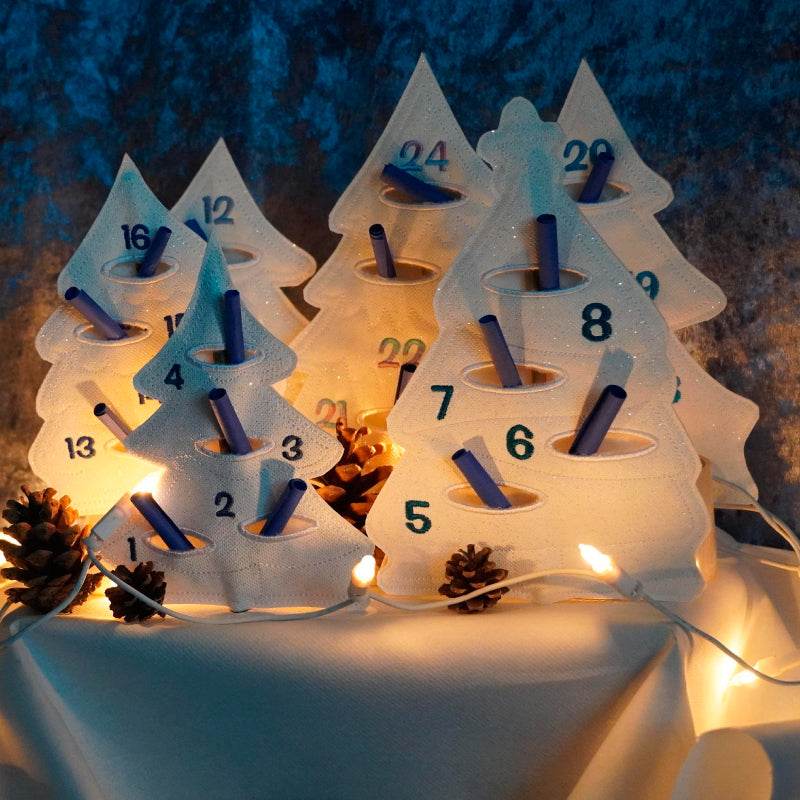 Stickdatei Set Adventskalender Tannen ITH als Anhänger oder Stabdeko - Sewando