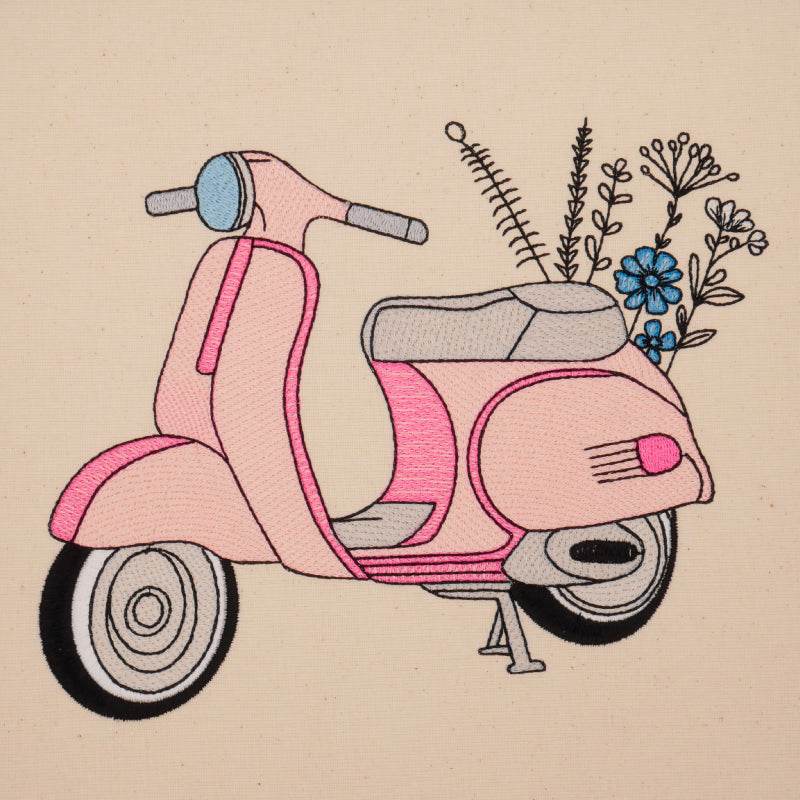 Stickdatei Set Retro Roller mit Blumendeko - Sewando