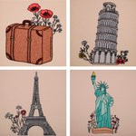Stickdatei Set Reise Eifelturm Freiheisstatue Turm von Pisa Koffer - Sewando