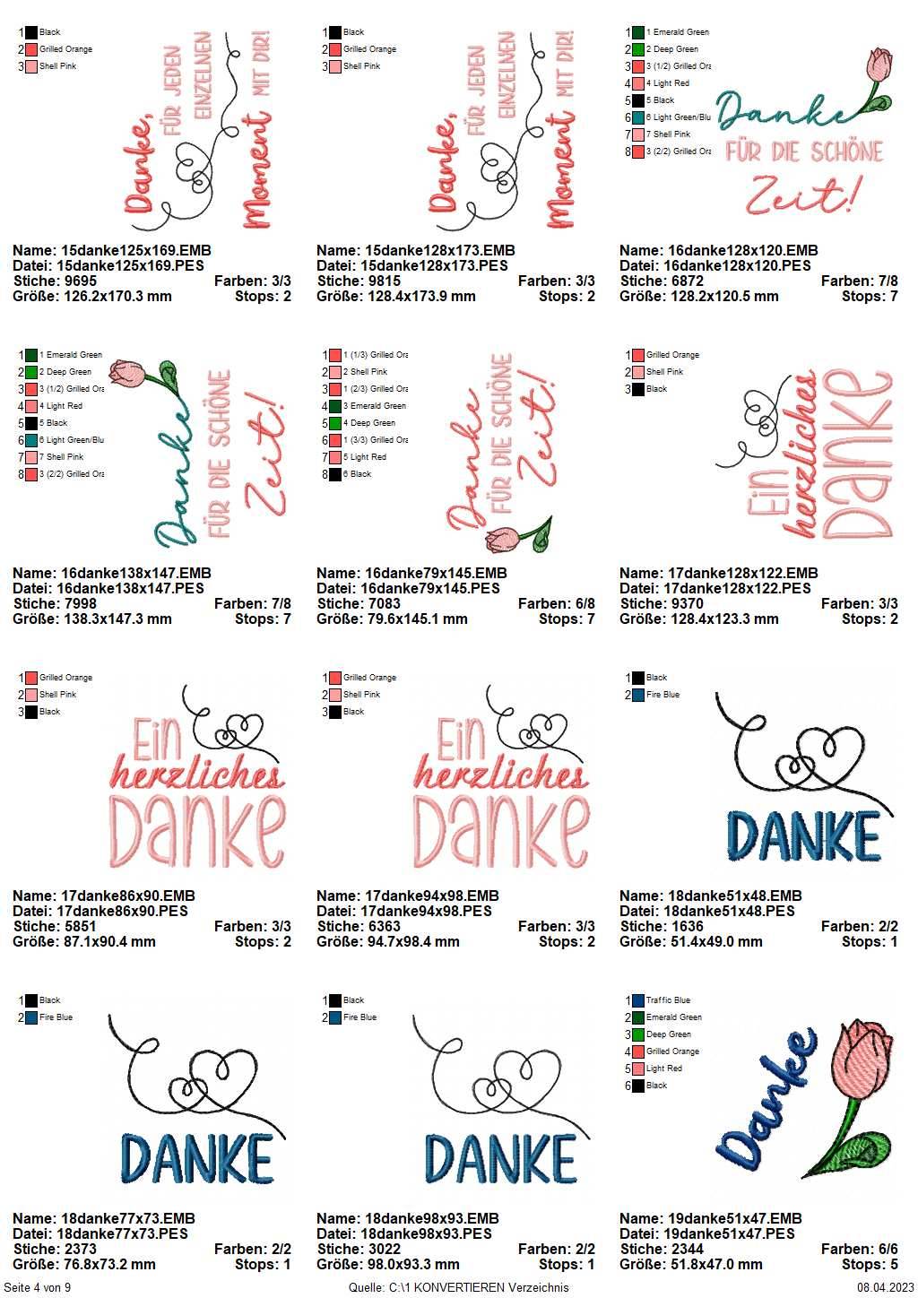 Stickdatei Set Danke ITH Schokohüllen, ITH Grußkarte, Anhänger und Einzelmotive - Sewando