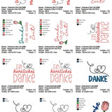Stickdatei Set Danke ITH Schokohüllen, ITH Grußkarte, Anhänger und Einzelmotive - Sewando