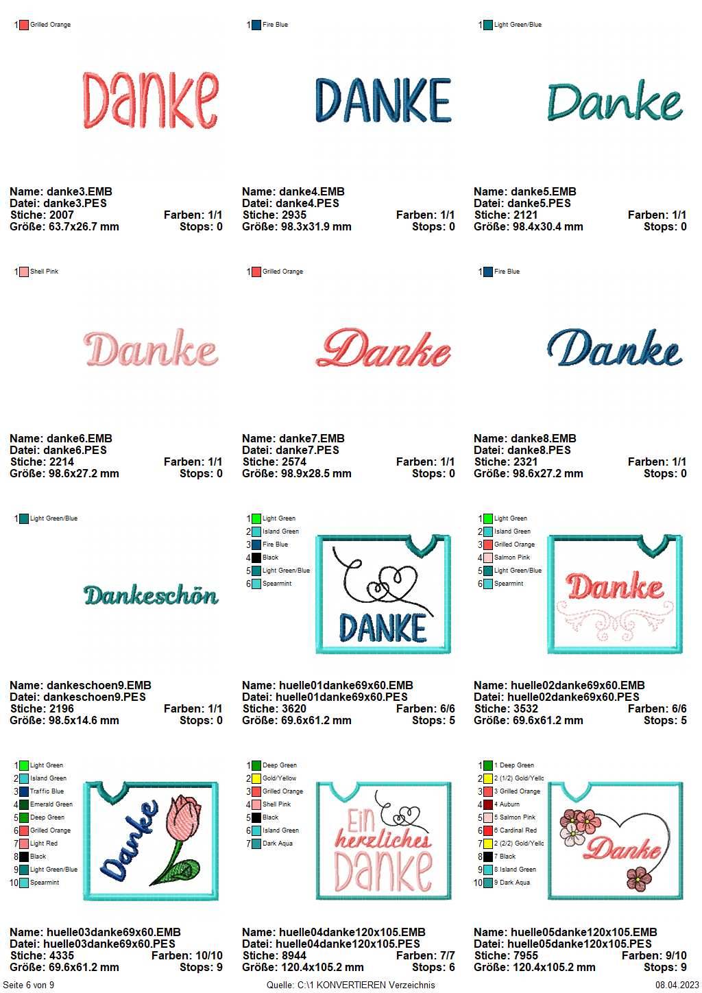 Stickdatei Set Danke ITH Schokohüllen, ITH Grußkarte, Anhänger und Einzelmotive - Sewando