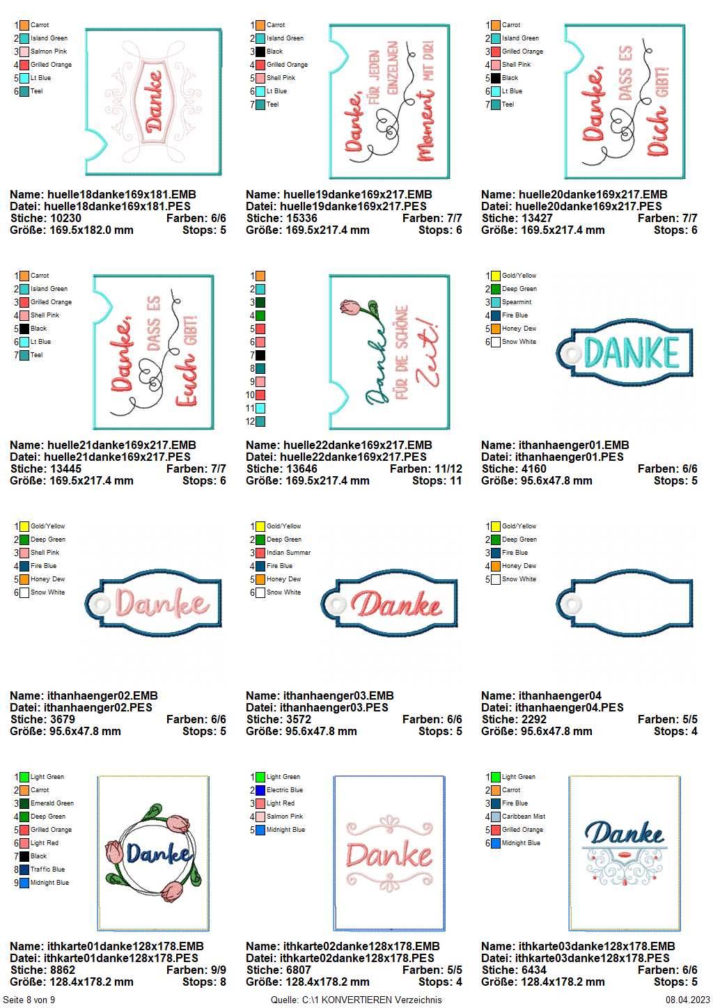 Stickdatei Set Danke ITH Schokohüllen, ITH Grußkarte, Anhänger und Einzelmotive - Sewando