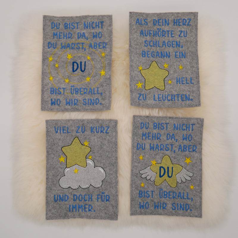 Stickdatei Set ITH Sternchenkarten Grußkarten mit Trauersprüchen für Sterneneltern + Einzelmotive - Sewando
