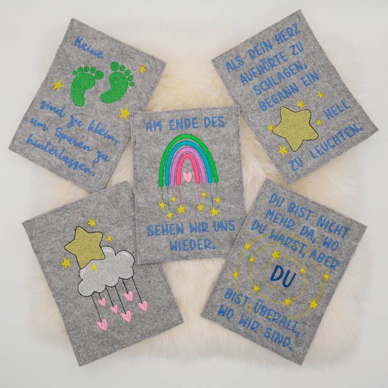 Stickdatei Set ITH Sternchenkarten Grußkarten mit Trauersprüchen für Sterneneltern + Einzelmotive - Sewando