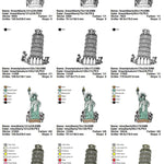Stickdatei Set Reise Eifelturm Freiheisstatue Turm von Pisa Koffer - Sewando
