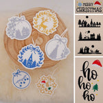 Stickdatei Set weihnachtliche Sillhouetten Scherenschnitt mit Schriftzügen + ITH Anhänger - Sewando