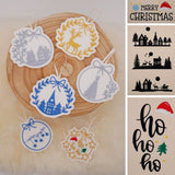 Stickdatei Set weihnachtliche Sillhouetten Scherenschnitt mit Schriftzügen + ITH Anhänger - Sewando