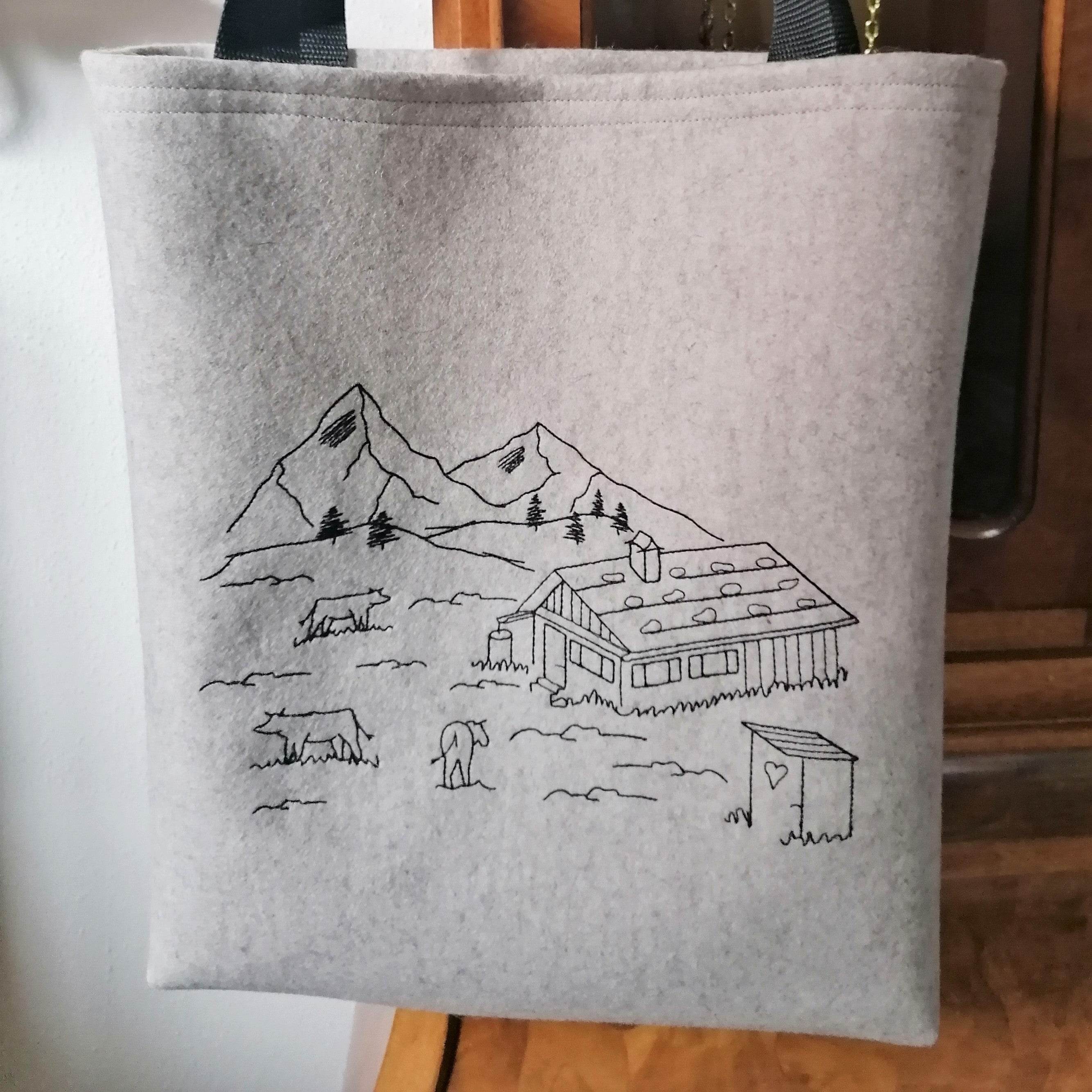 Stickdatei Berge Alm Almwiese Berg Redwork 4 Größen - Sewando