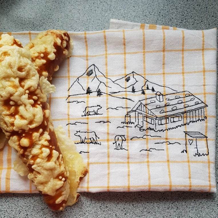 Stickdatei Berge Alm Almwiese Berg Redwork 4 Größen - Sewando
