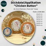 Stickdatei Chicken Button Set mit 7 Größen, Stickdatei Huhn in 3-D Optik