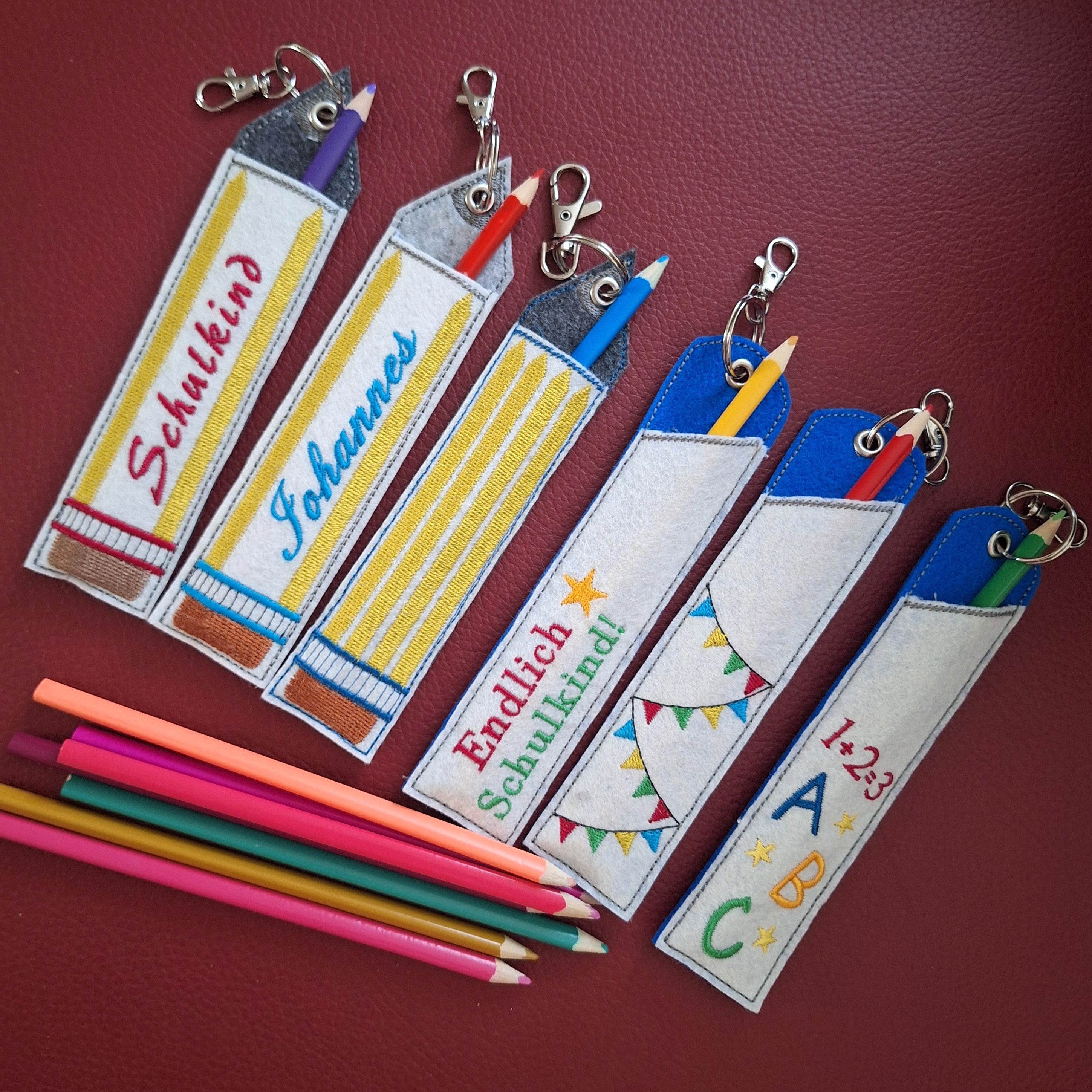 Stickdatei Schulanfang Stifteetui schmal für einen oder zwei Kugelschreiber - Sewando