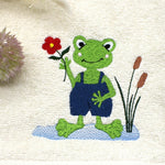 Stickdatei lustiger Frosch mit Blume - Sewando