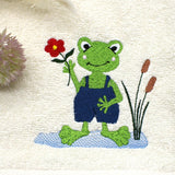 Stickdatei lustiger Frosch mit Blume - Sewando