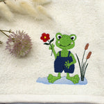Stickdatei lustiger Frosch mit Blume - Sewando
