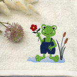 Stickdatei lustiger Frosch mit Blume - Sewando