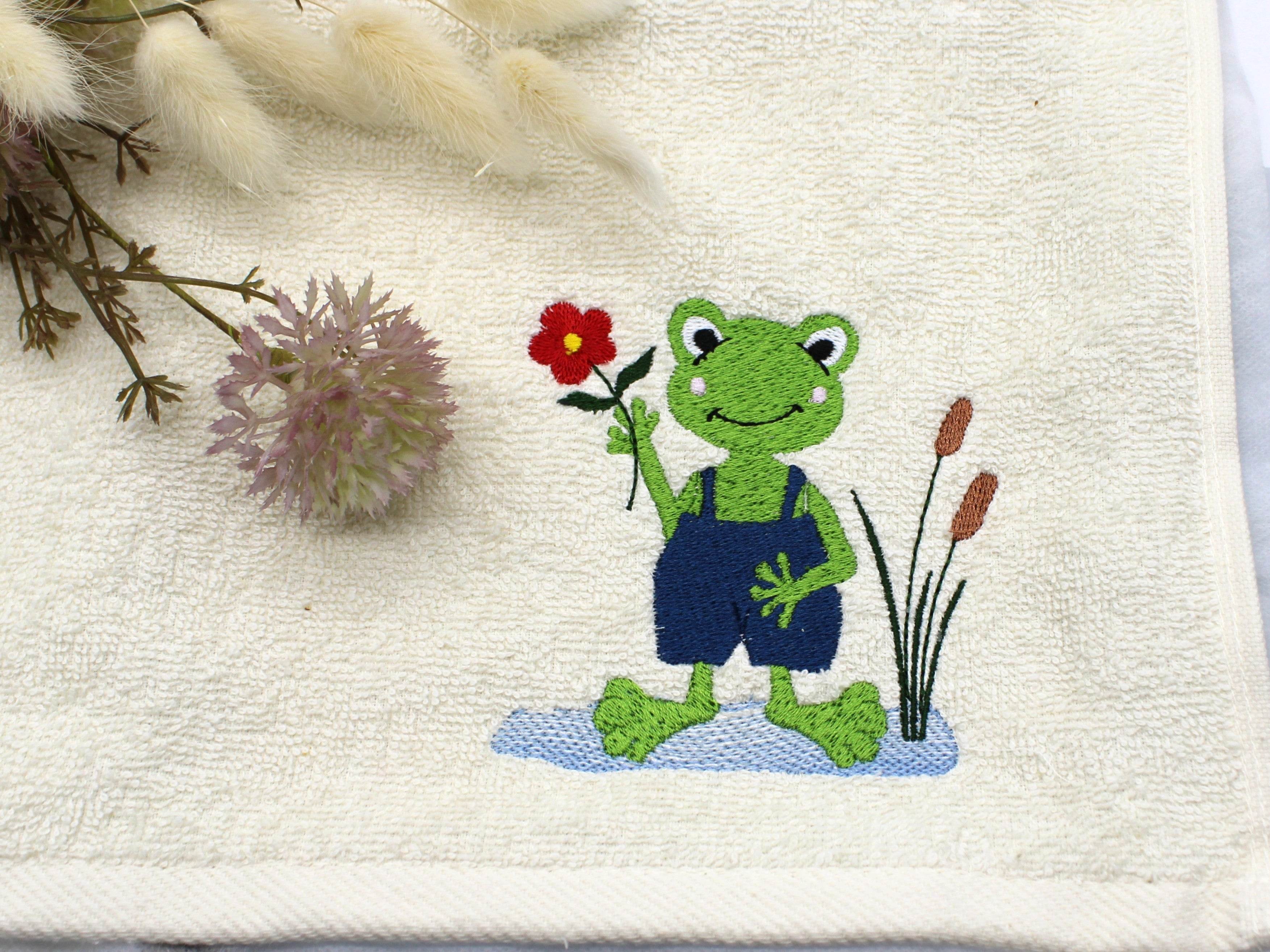 Stickdatei lustiger Frosch mit Blume - Sewando