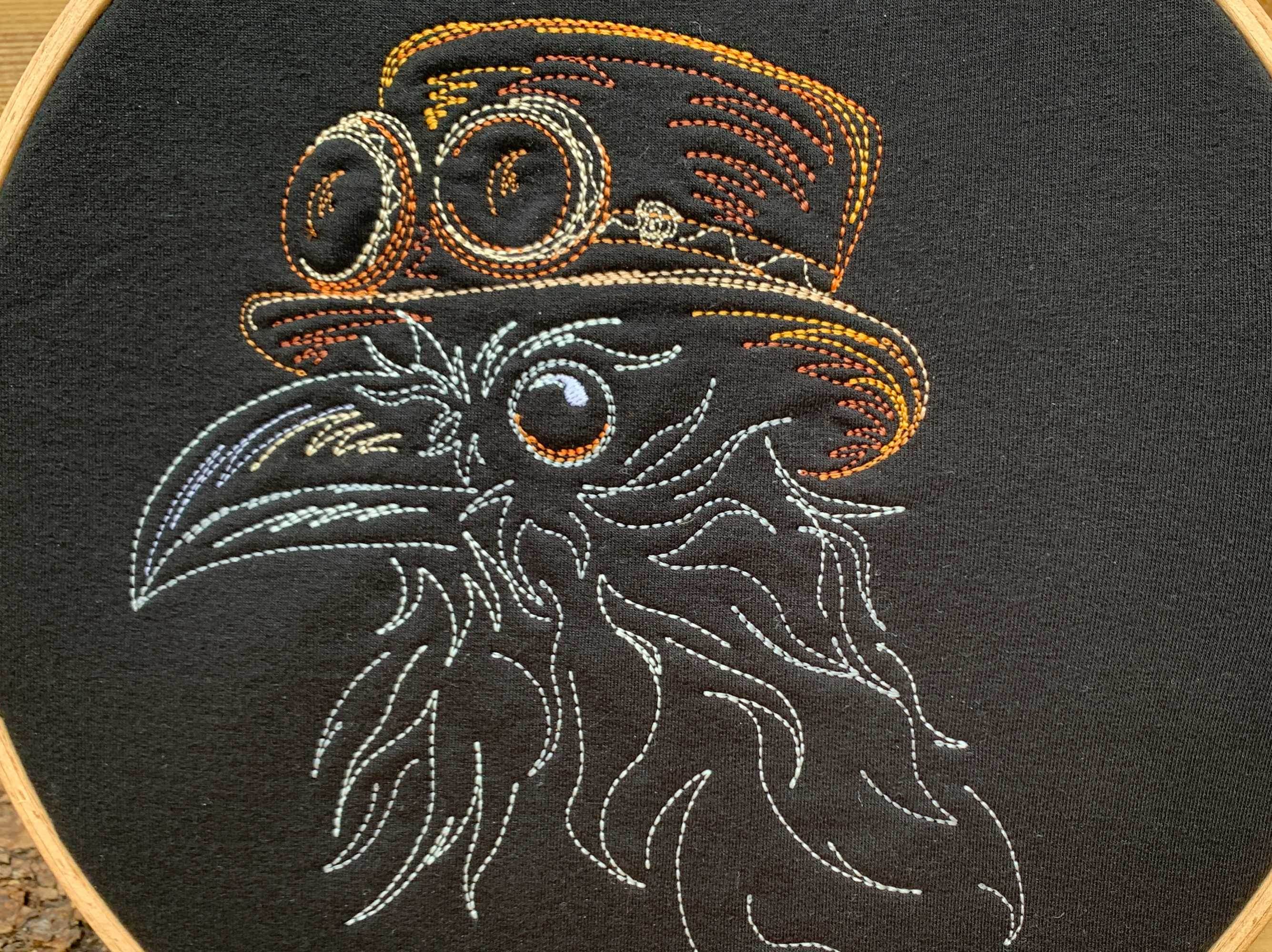 Steampunk Rabe Stickdatei, Rabenvogel Scribble in 7 Größen, Stickdesign Vogel - Sewando