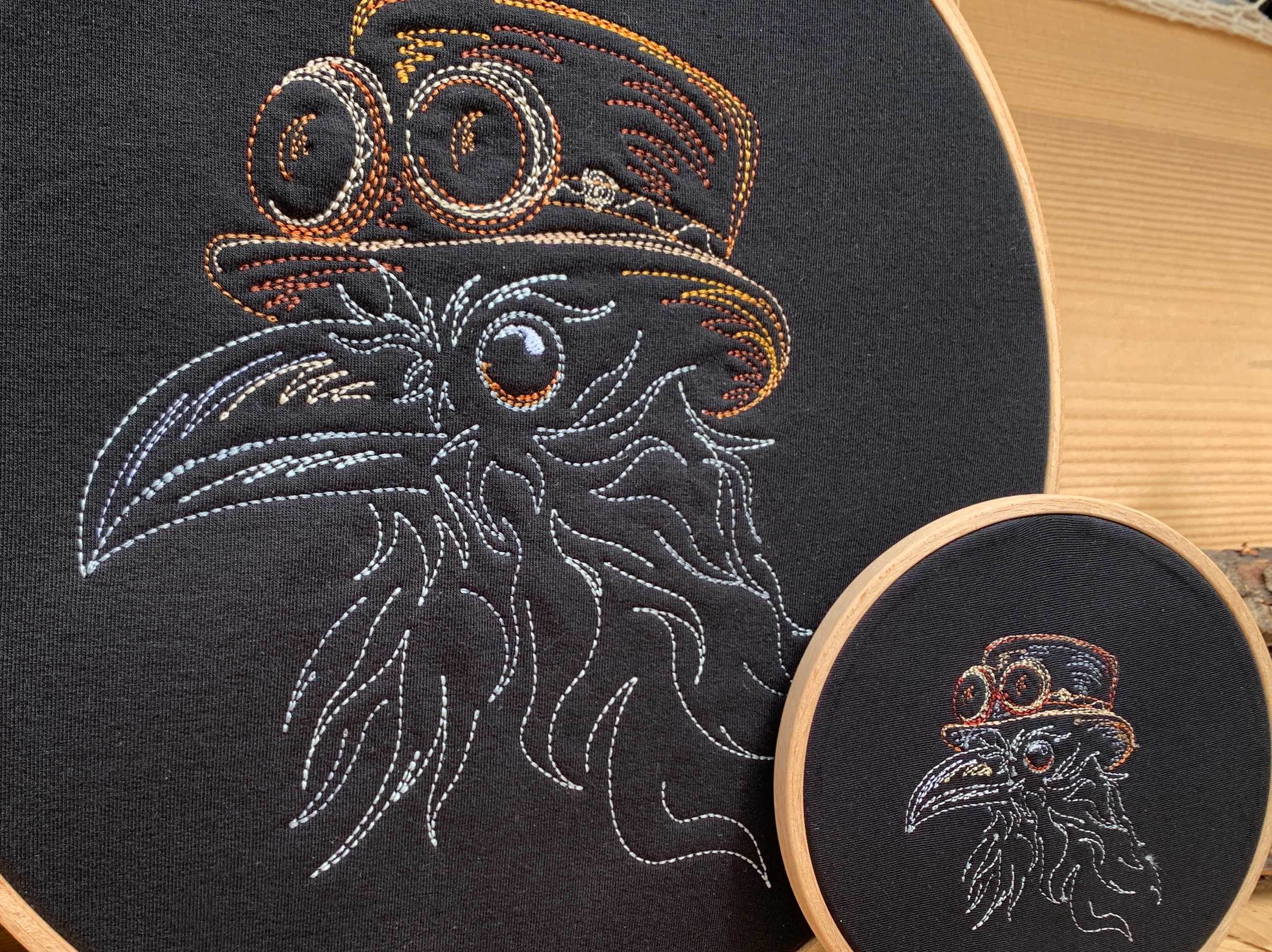 Steampunk Rabe Stickdatei, Rabenvogel Scribble in 7 Größen, Stickdesign Vogel - Sewando